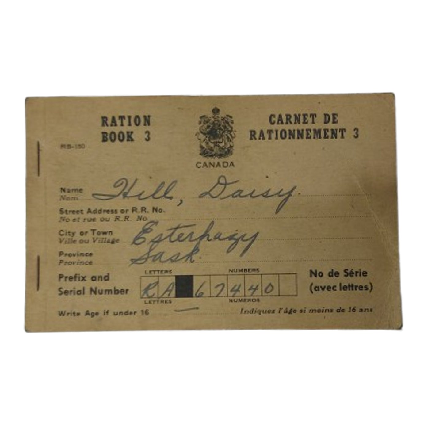 WW2 Canadian Ration Book Grouping Esterhazy Saskatchewan