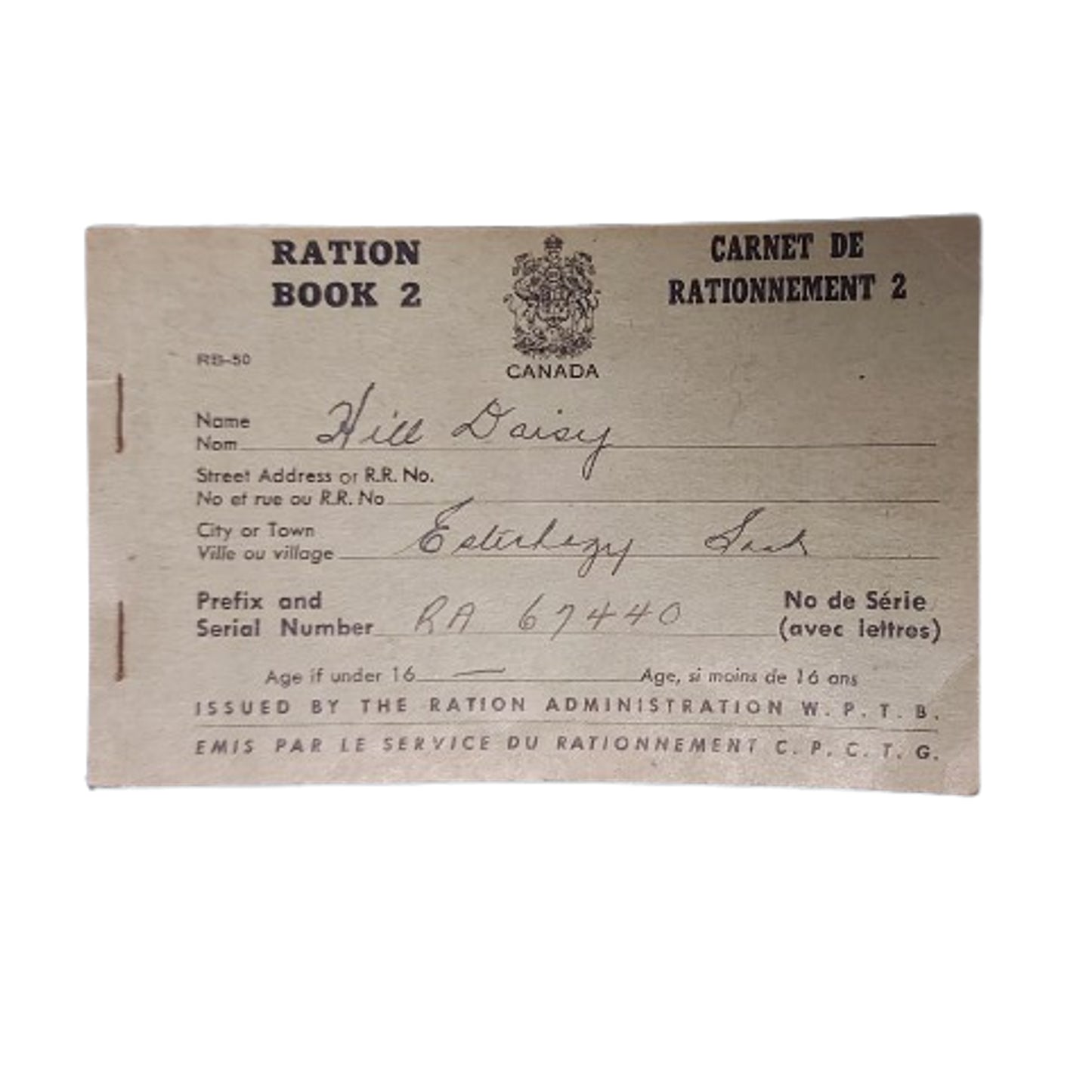 WW2 Canadian Ration Book Grouping Esterhazy Saskatchewan
