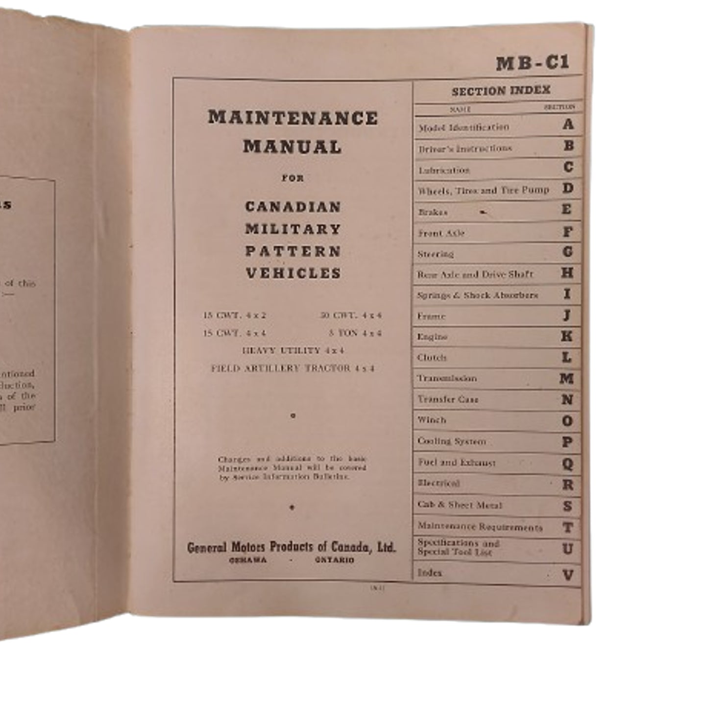 WW2 Canadian Military Pattern Vehicle Maintenance Manual 1942