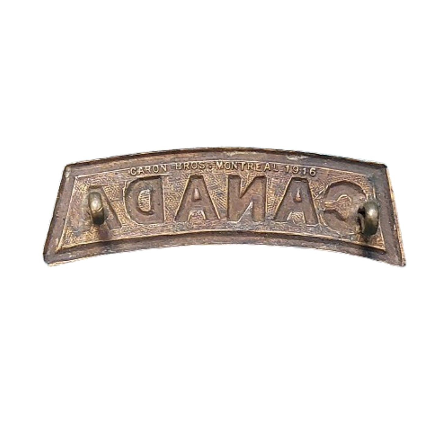WW1 Canadian CANADA Brass Shoulder Title Caron Bros. 1916