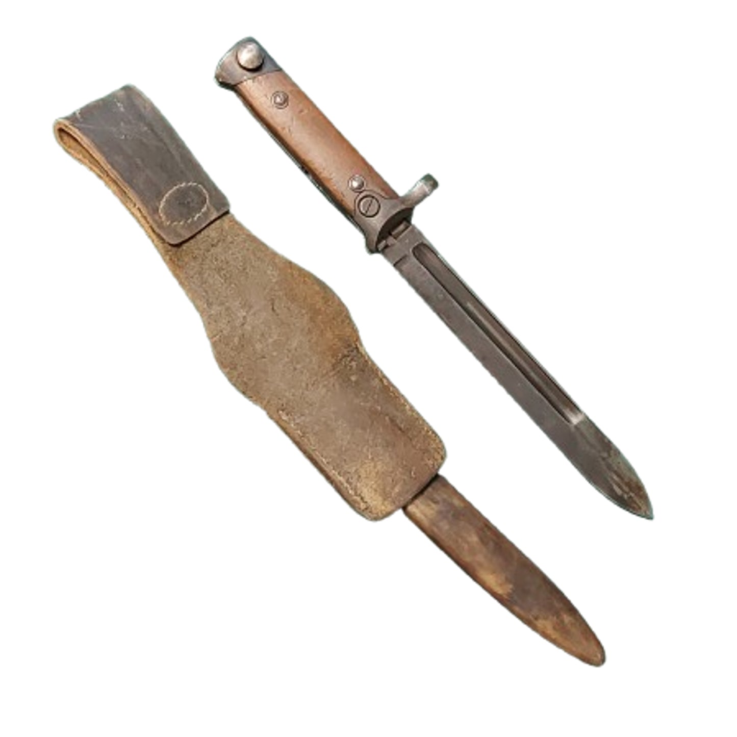 WW2 Italian M1938 Mannlicher Carcano Short Rifle Folding Bayonet With Scabbard And Frog