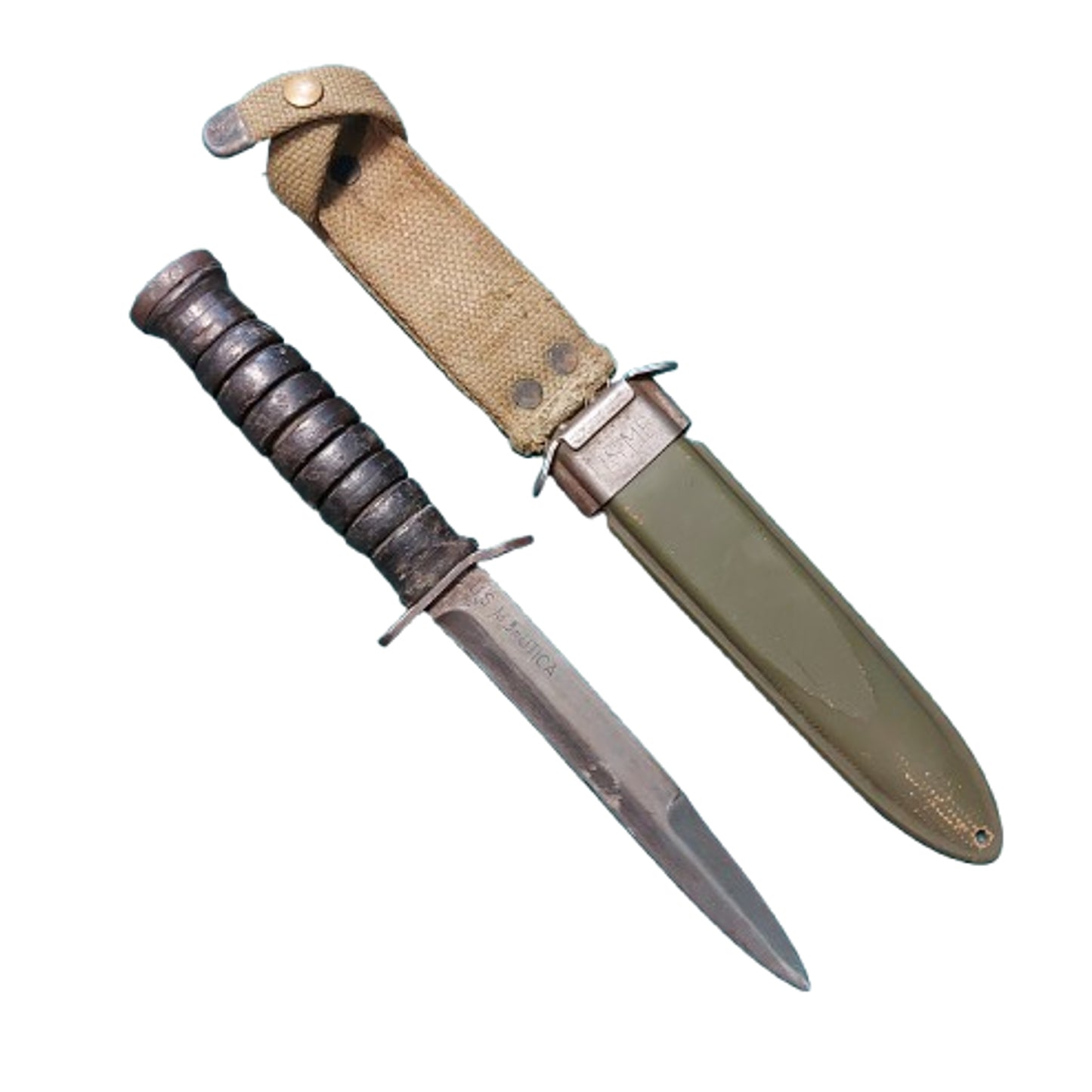 WW2 United States M3 Fighting Knife In M8 Scabbard Utica