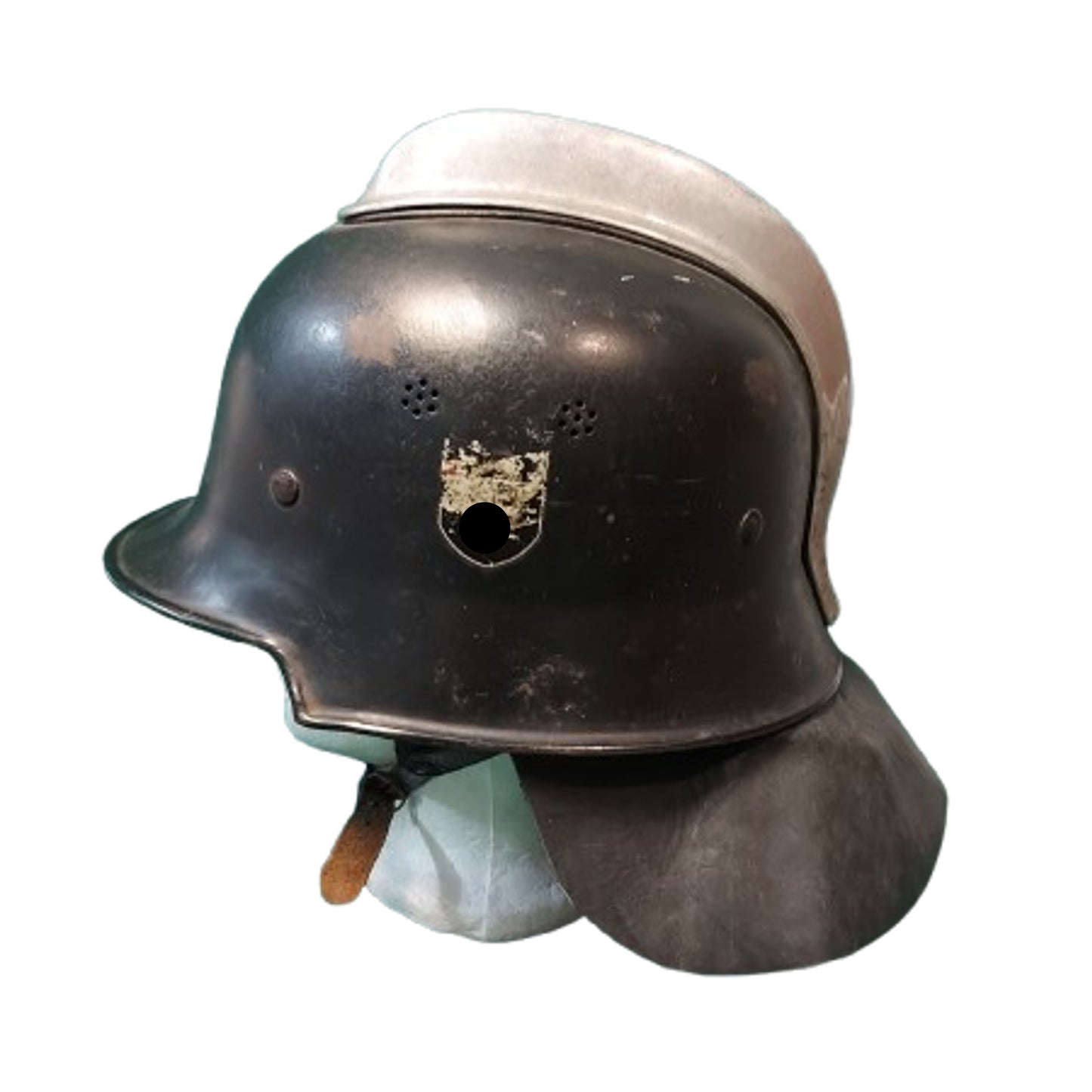 WW2 German M34 Feuerschutzpolizei Fire Police Double Decal Helmet