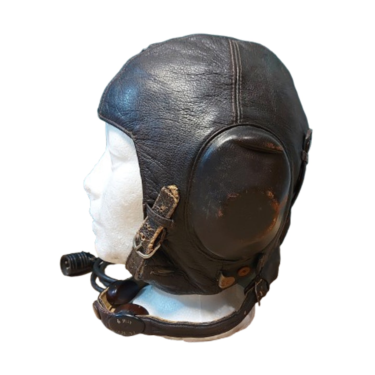 WW2 German Luftwaffe LKpW101 Leather Winter Flight Helmet With Throat Mic And Cord