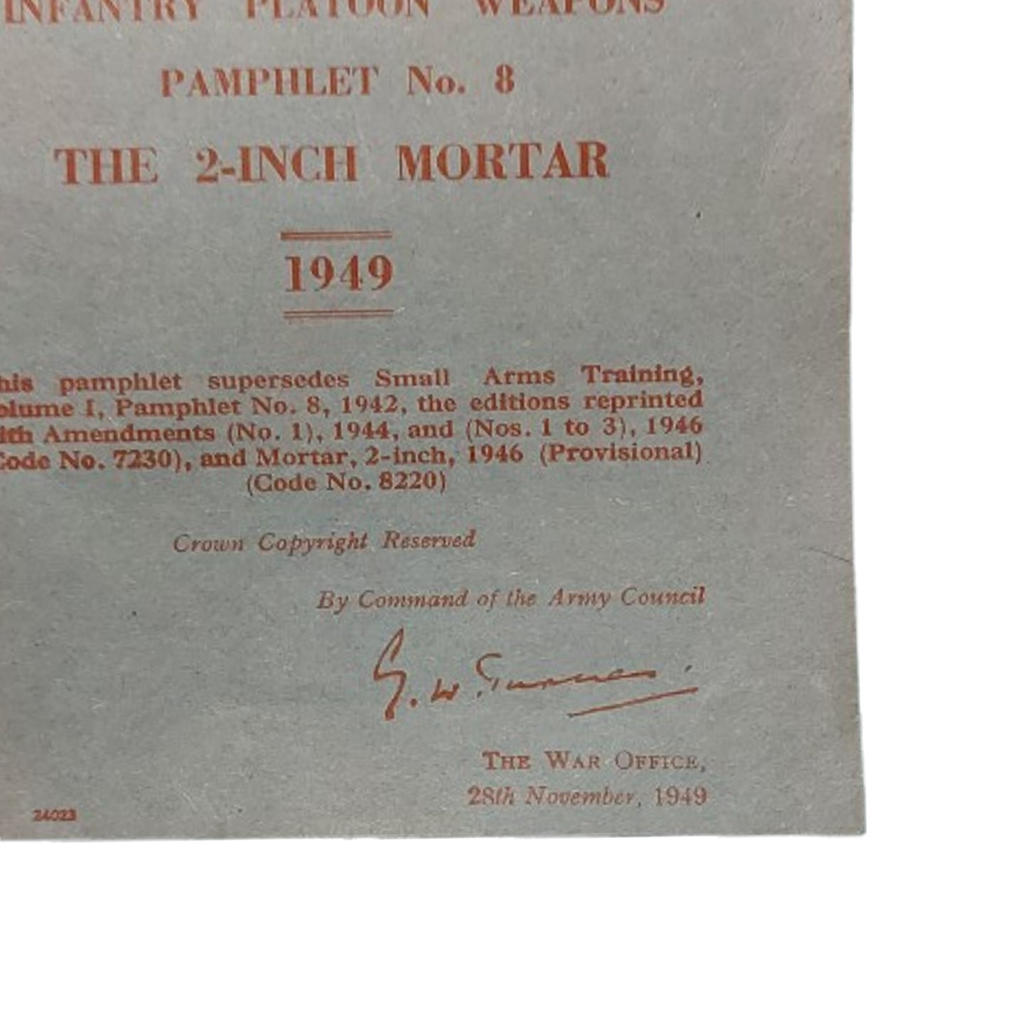 Post-WW2 Canadian Infantry Training Manual The 2 Inch Mortar 1949