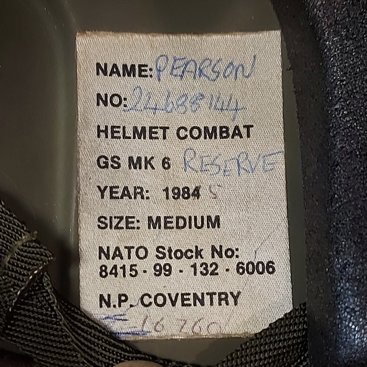 Post-WW2 British Army Named MkVI Ballistic Helmet With DPM Cover