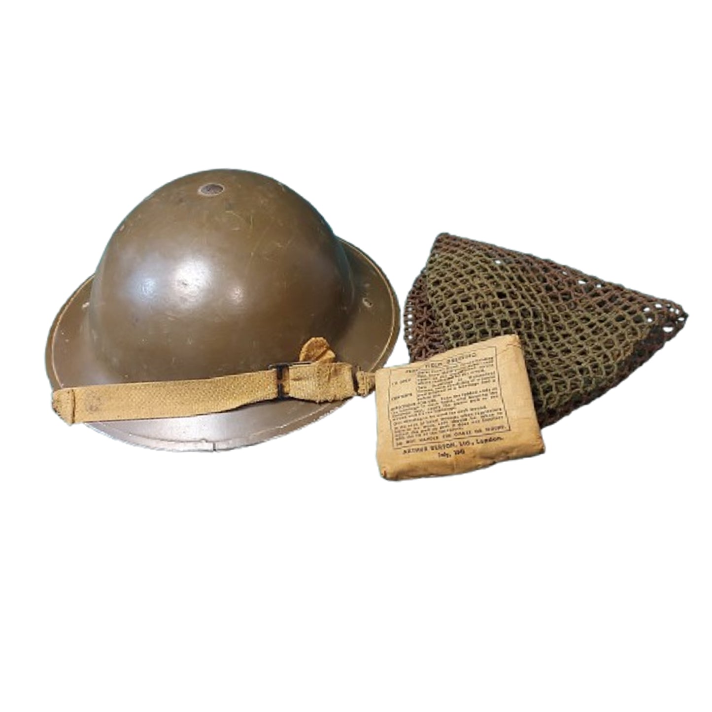 WW2 Canadian Army GSW Mk.II Helmet with netting And Field Bandage 1940