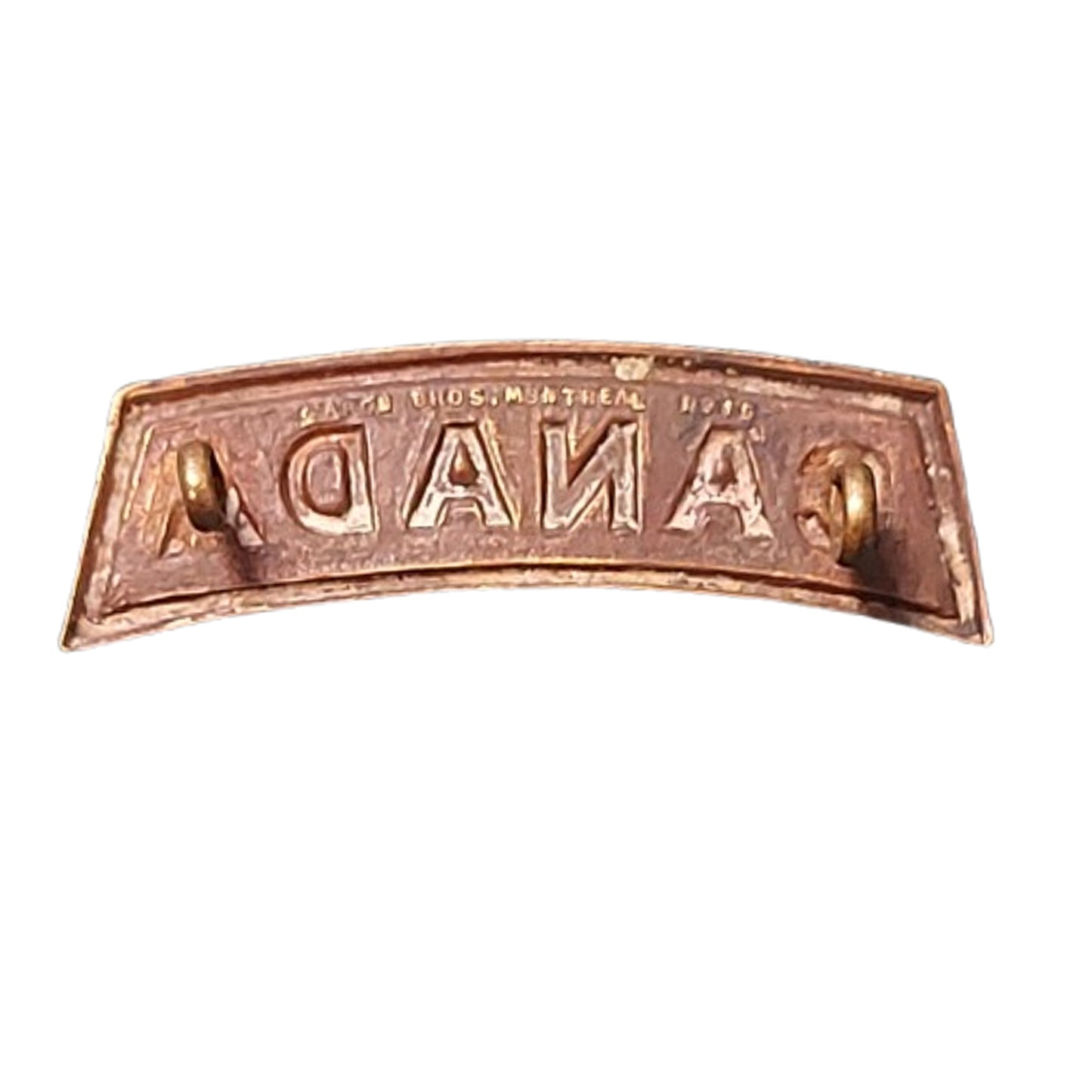WW1 Canadian CANADA Brass Shoulder Title Caron Bros. 1915