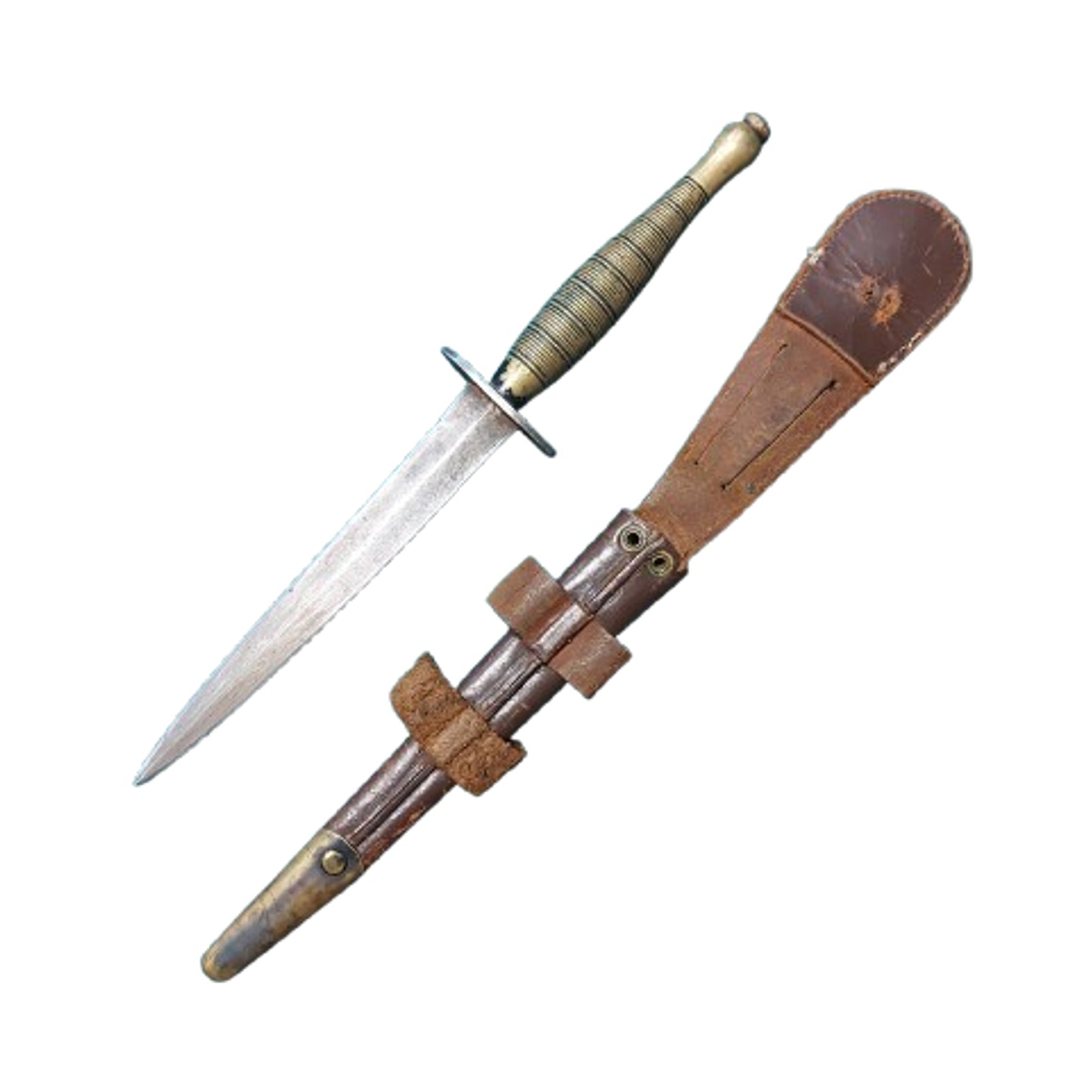 WW2 British Beaded and Roped Fairbairn Sykes Commando Knife With Scabbard