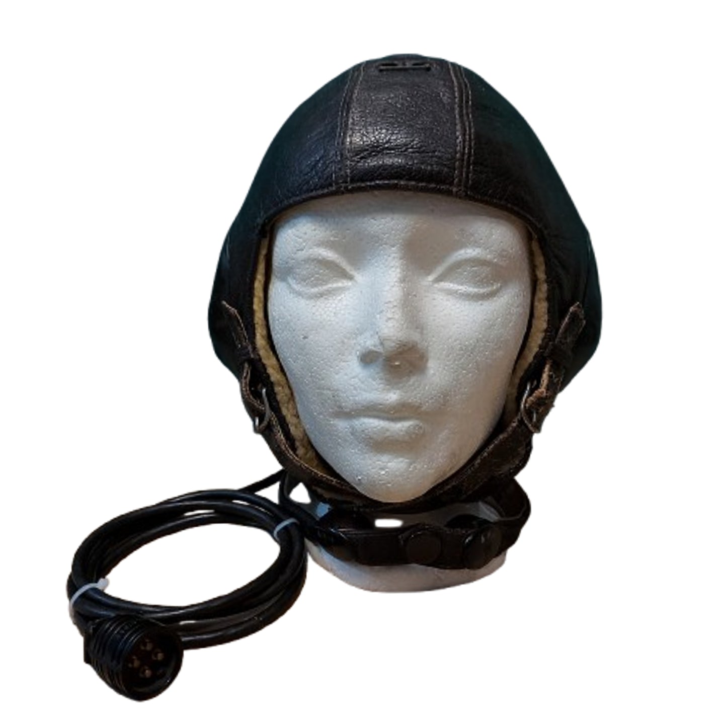 WW2 German Luftwaffe LKpW101 Leather Winter Flight Helmet With Throat Mic And Cord
