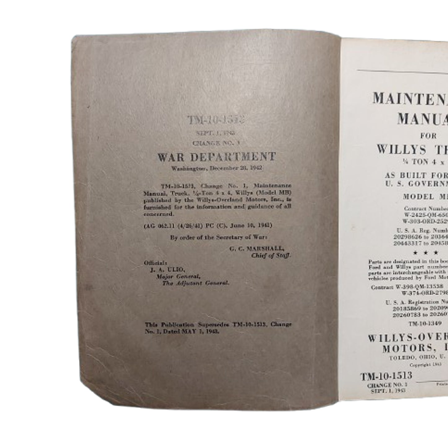 WW2 United States Willys Truck (Jeep) Manual 1943