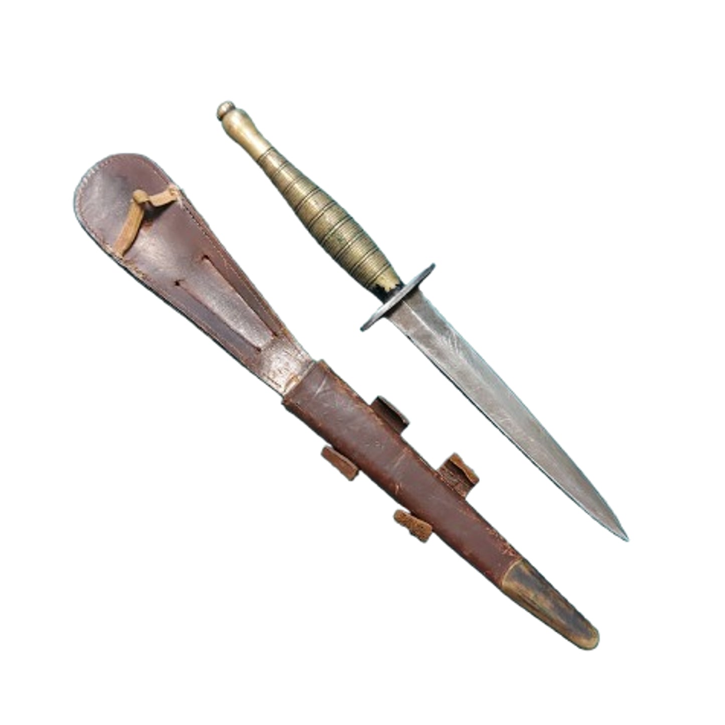 WW2 British Beaded and Roped Fairbairn Sykes Commando Knife With Scabbard