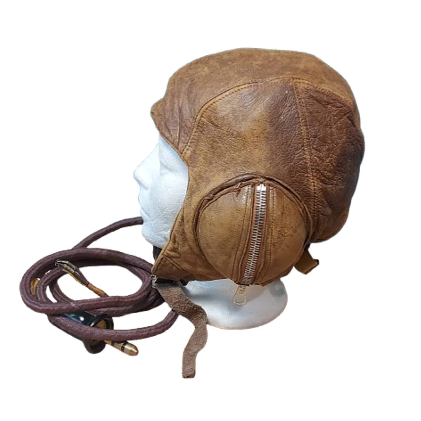 WW2 Canadian RCAF Type B Leather Flying Helmet With Cord And Service Number