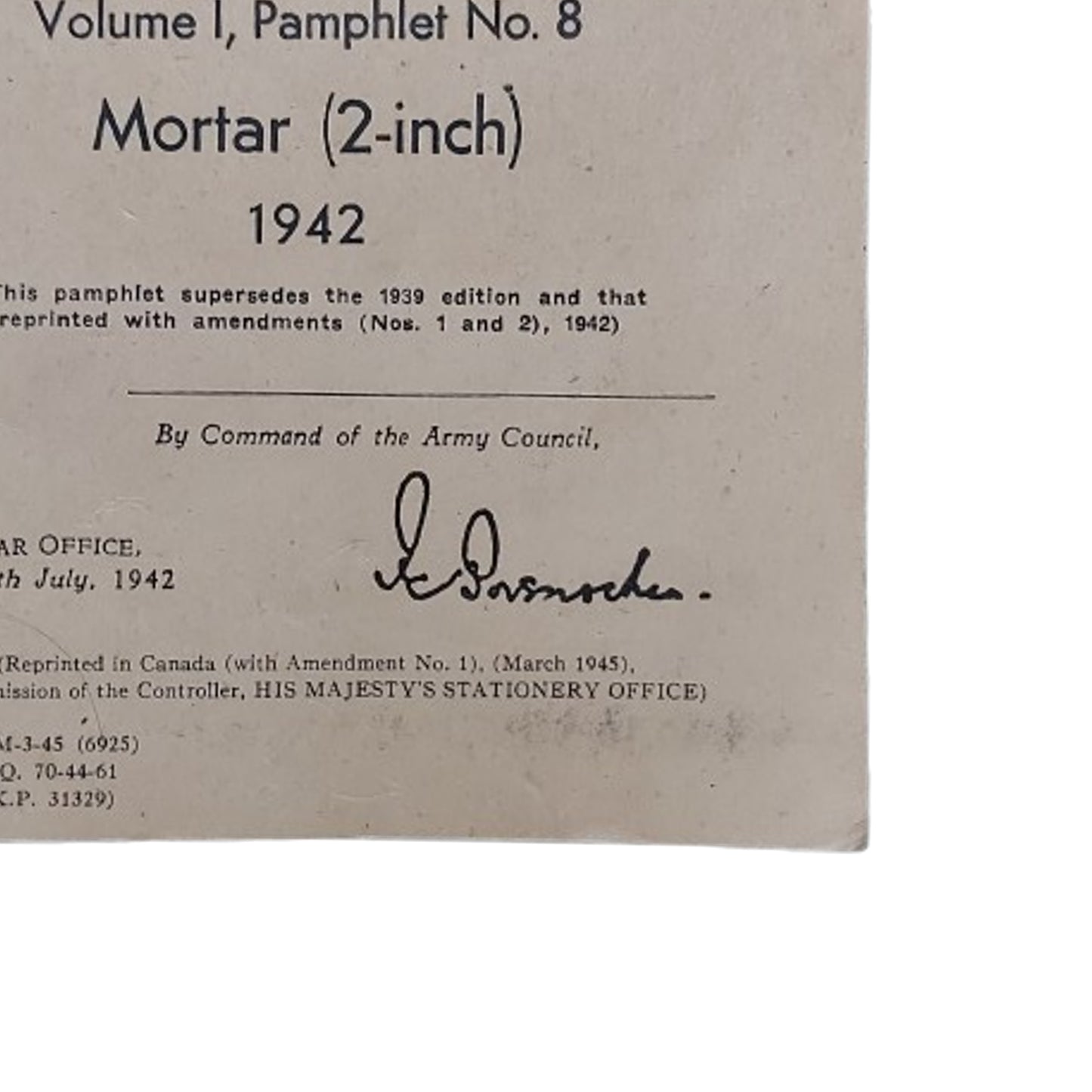 WW2 Canadian Small Arms Training Pamphlet 2 Inch Mortar 1942