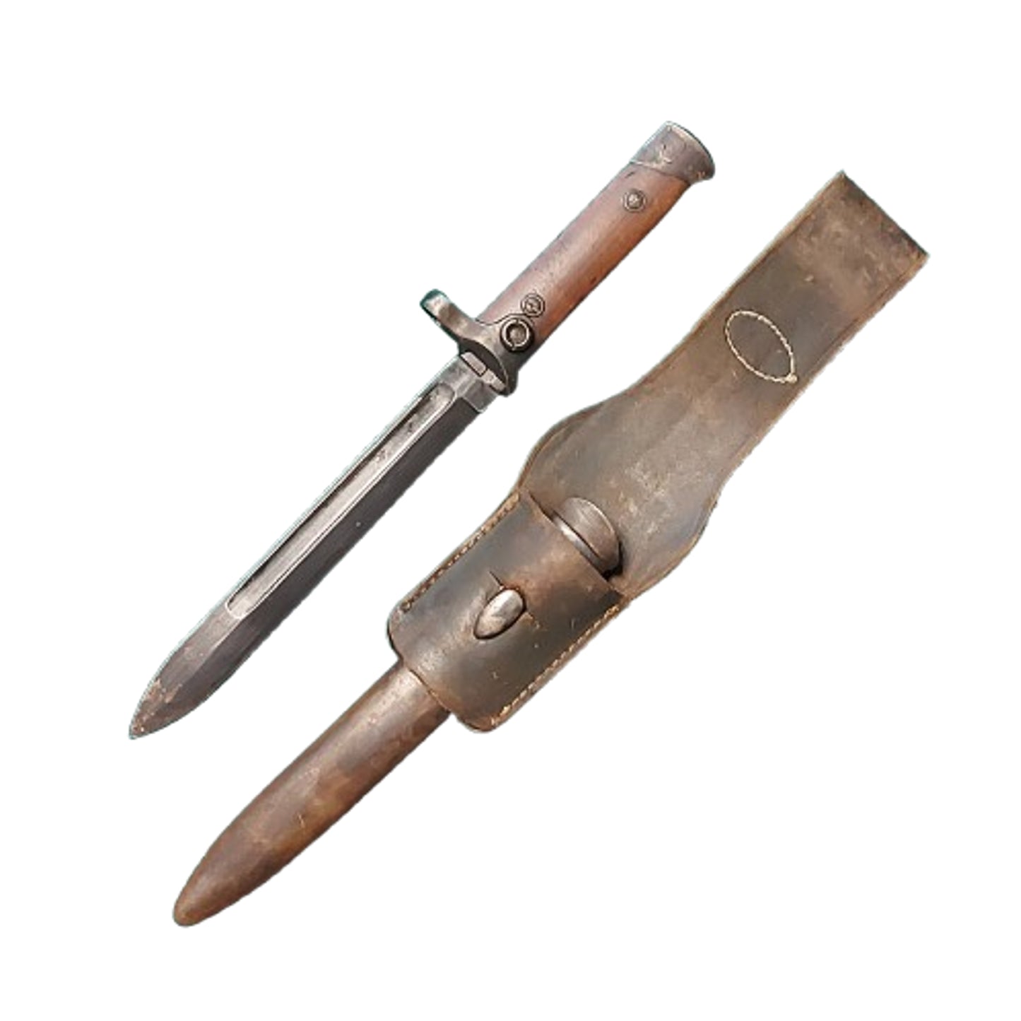 WW2 Italian M1938 Mannlicher Carcano Short Rifle Folding Bayonet With Scabbard And Frog