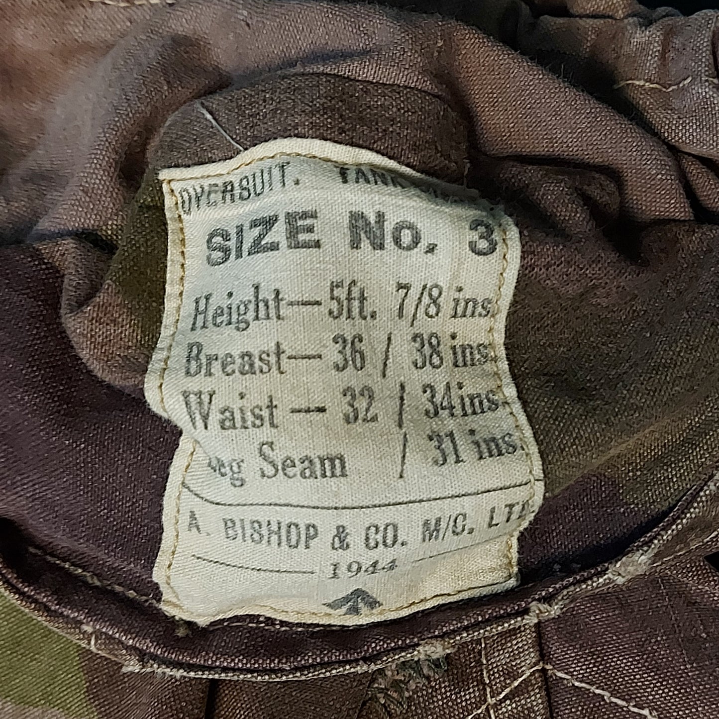 WW2 British Army Camouflage Tank Suit 1944 Size 3