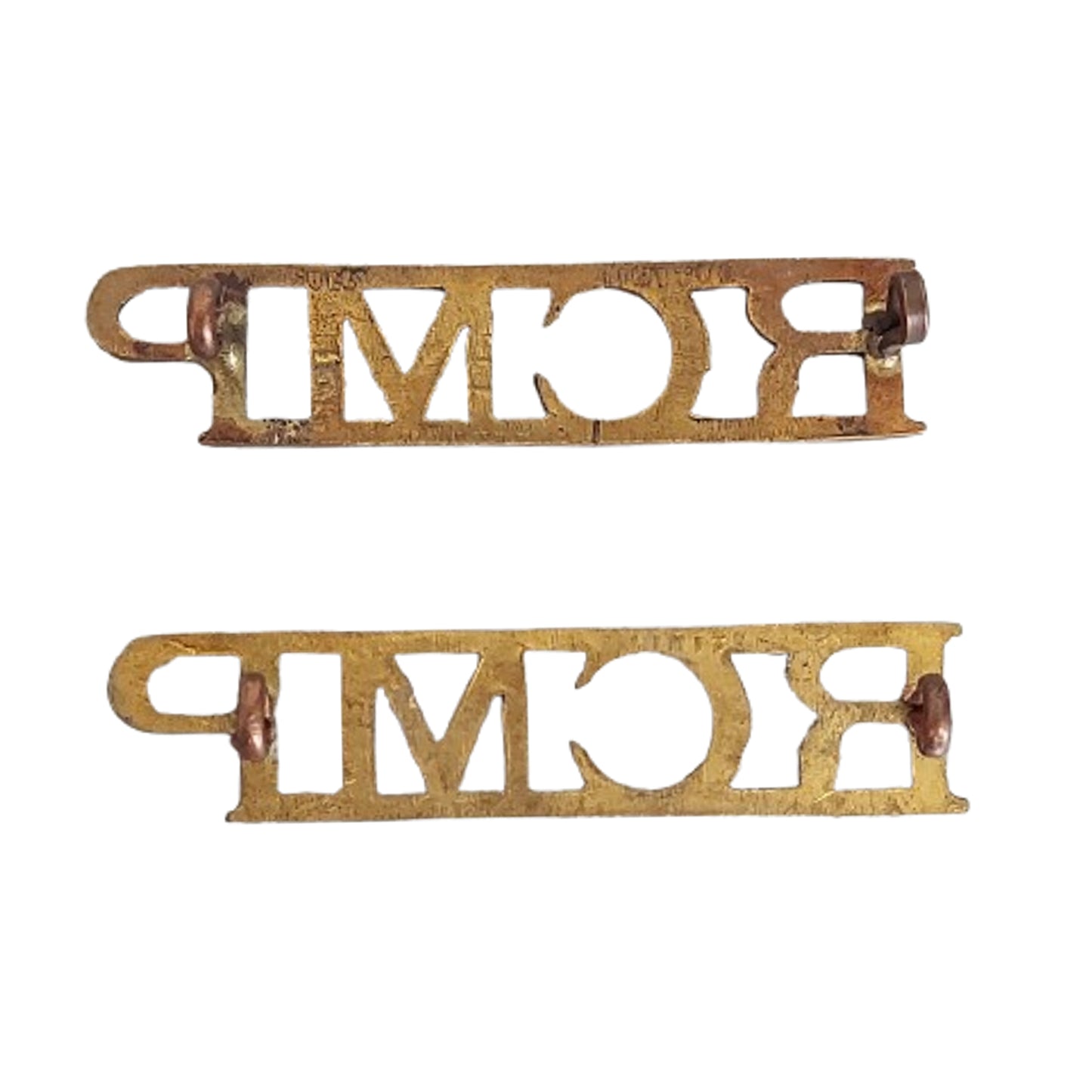 WW2 Canadian RCMP Royal Canadian Mounted Police Brass Shoulder Title Pair