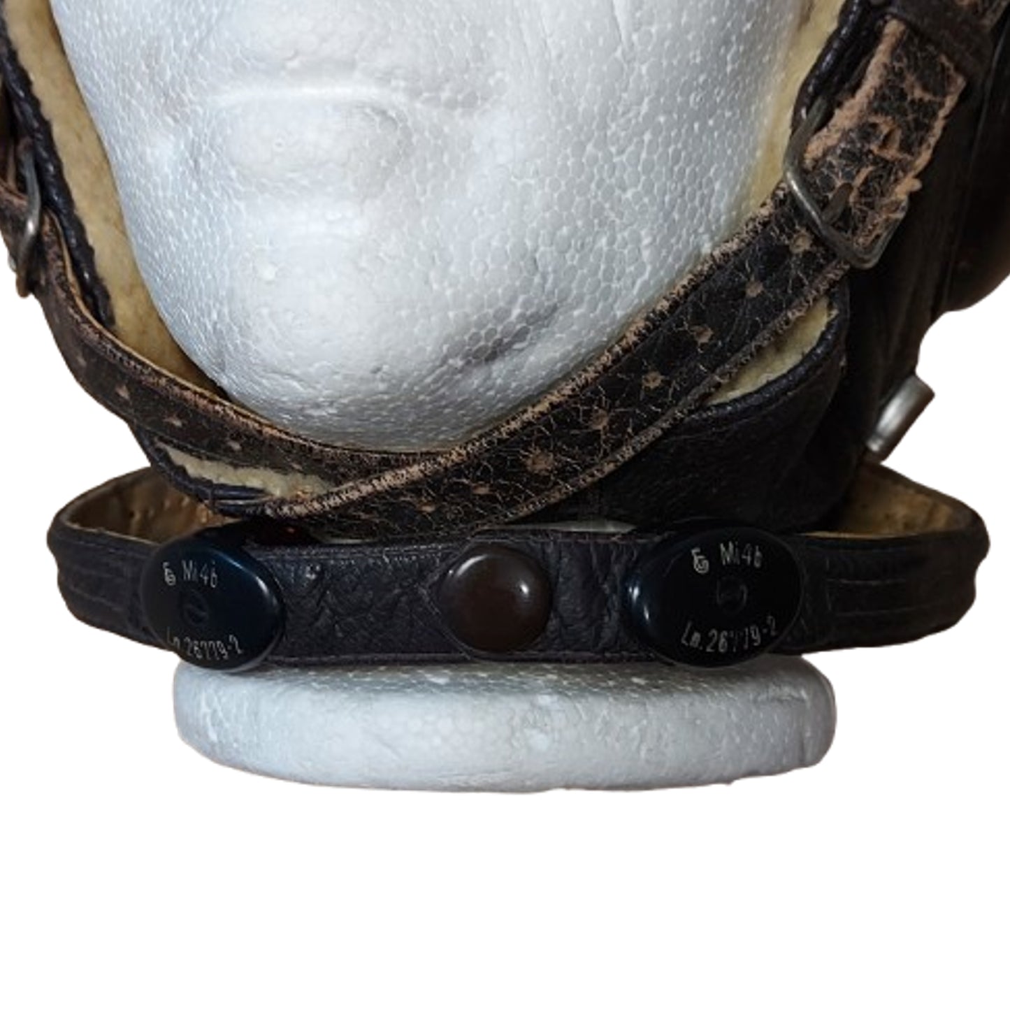 WW2 German Luftwaffe LKpW101 Leather Winter Flight Helmet With Throat Mic And Cord