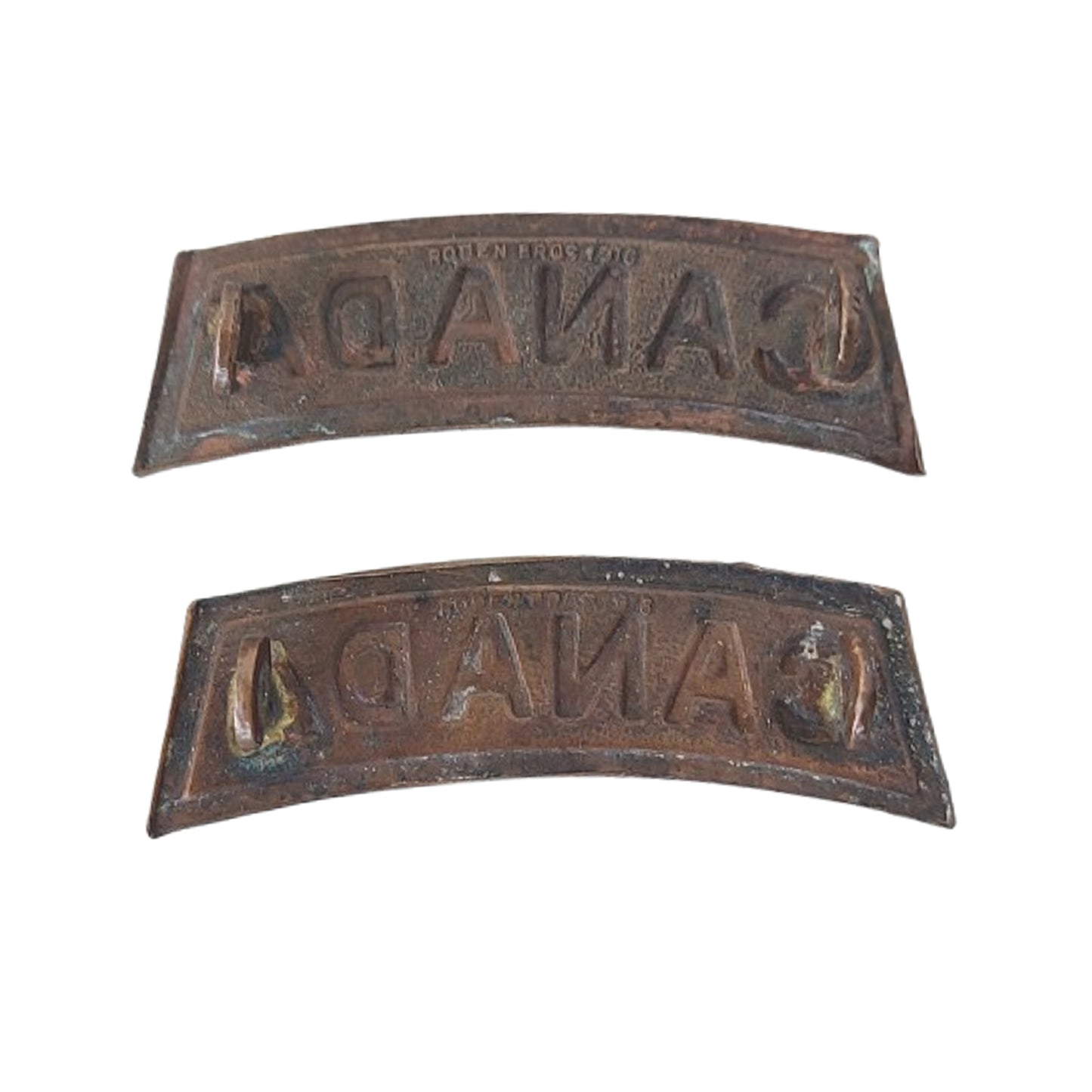 WW1 Canadian CEF CANADA Metal Shoulder Title Pair Roden Bros.