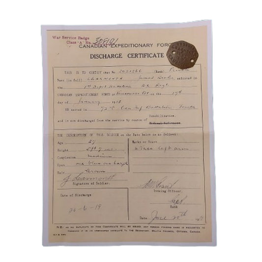WW1 Canadian I.D. Tag 72nd Battalion Seaforth Highlanders