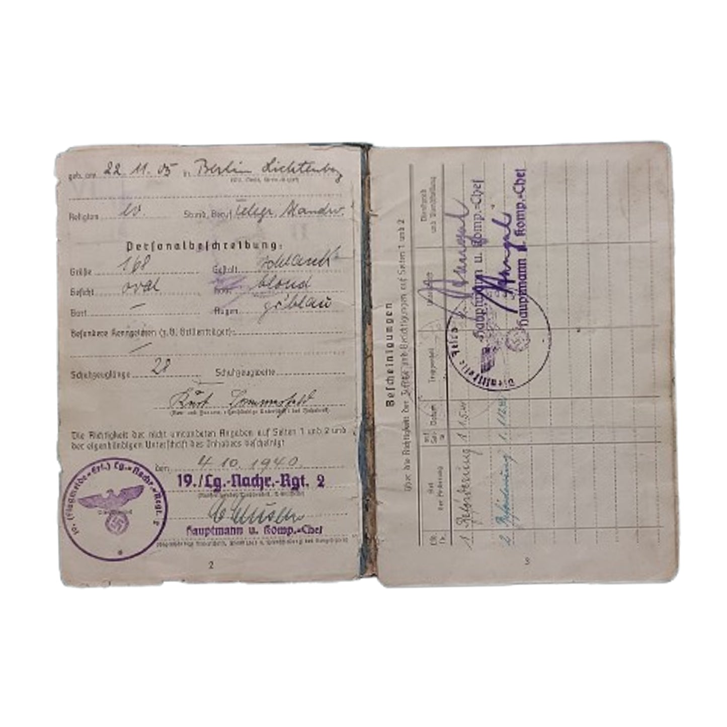 WW2 German Luftwaffe Trained Pilot Soldbuch With Documents