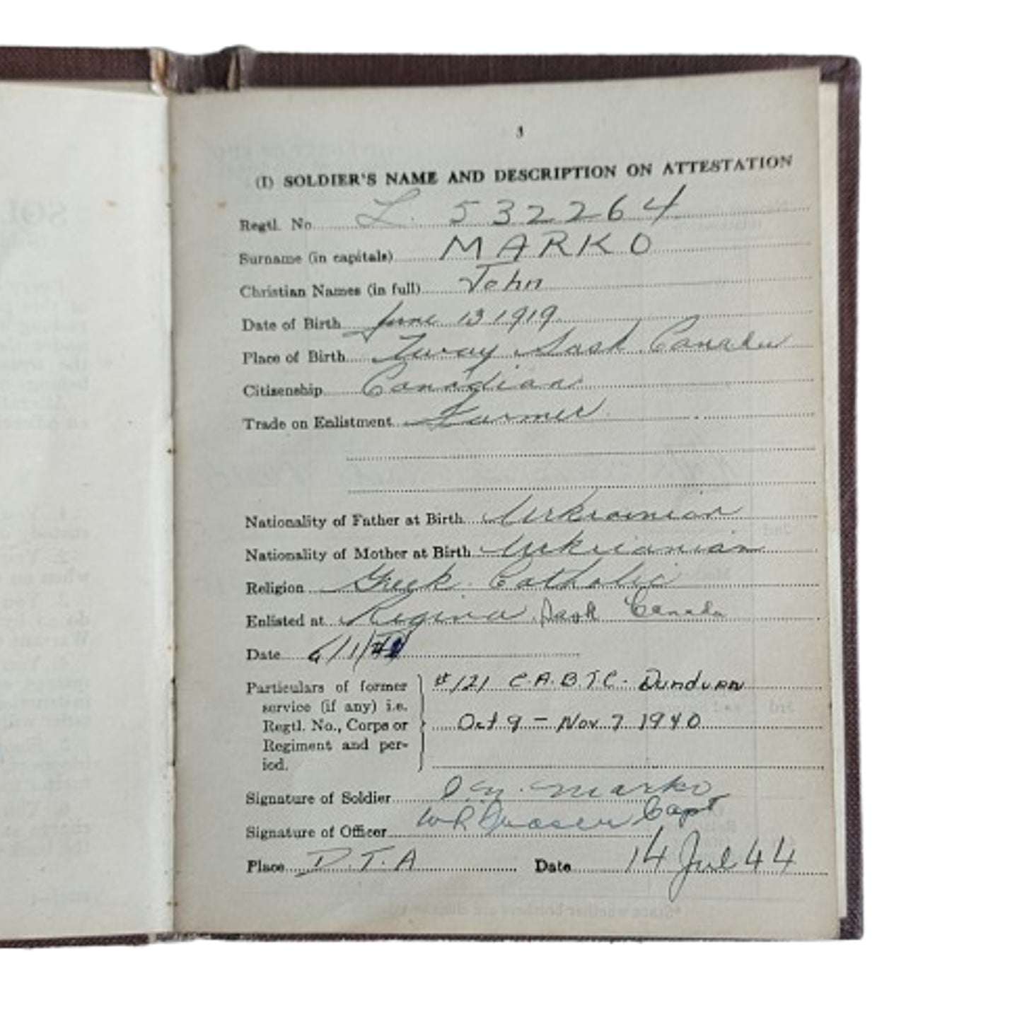 WW2 Canadian Army Soldier’s Service and Pay Book RCA