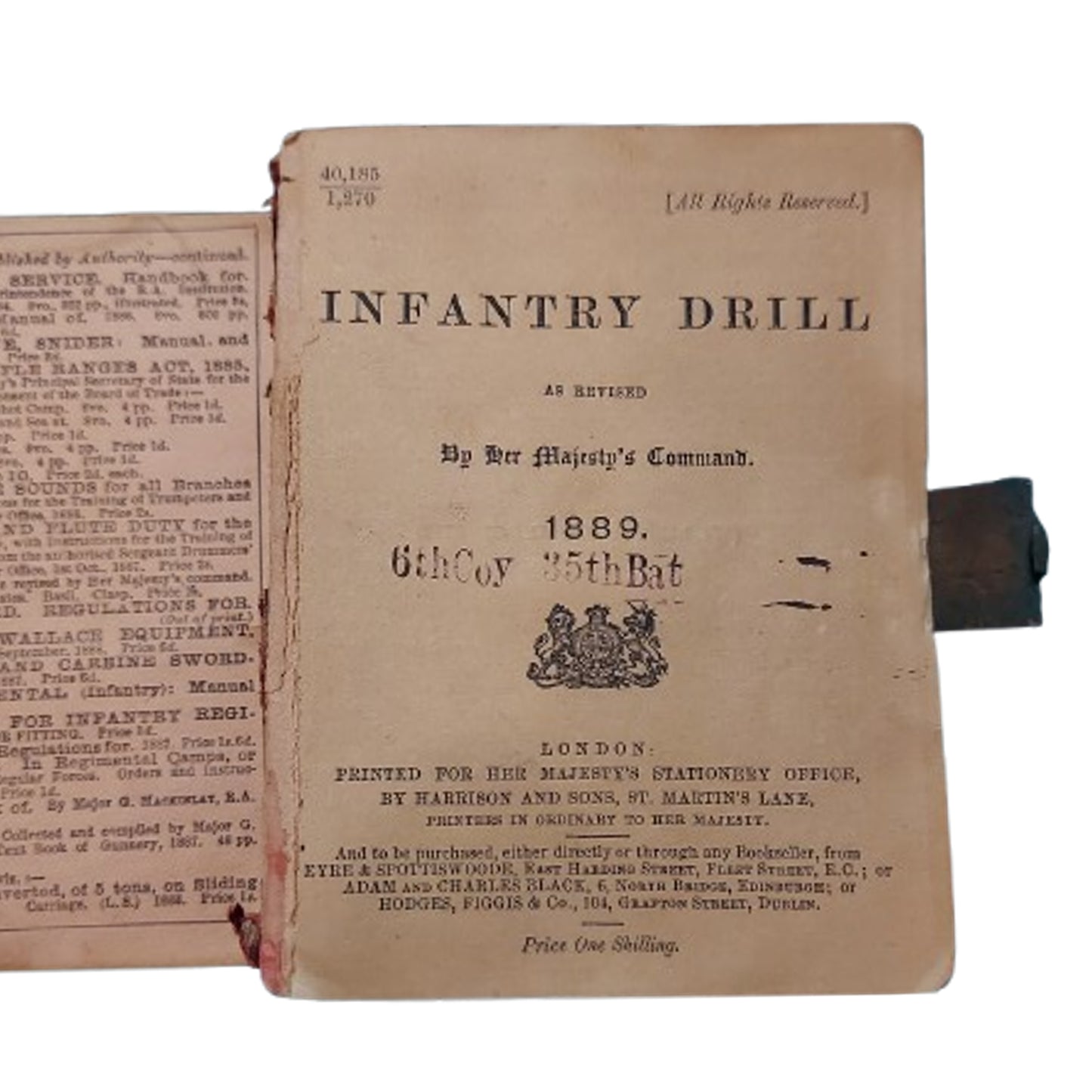 Pre-WW1 British Infantry Drill 1889 By Authority Locking Book Named 35th Battalion