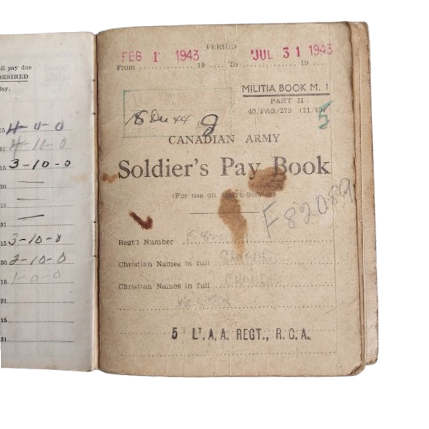 WW2 Canadian Pay Book And Document Set 5th LT. A/A Regiment RCA