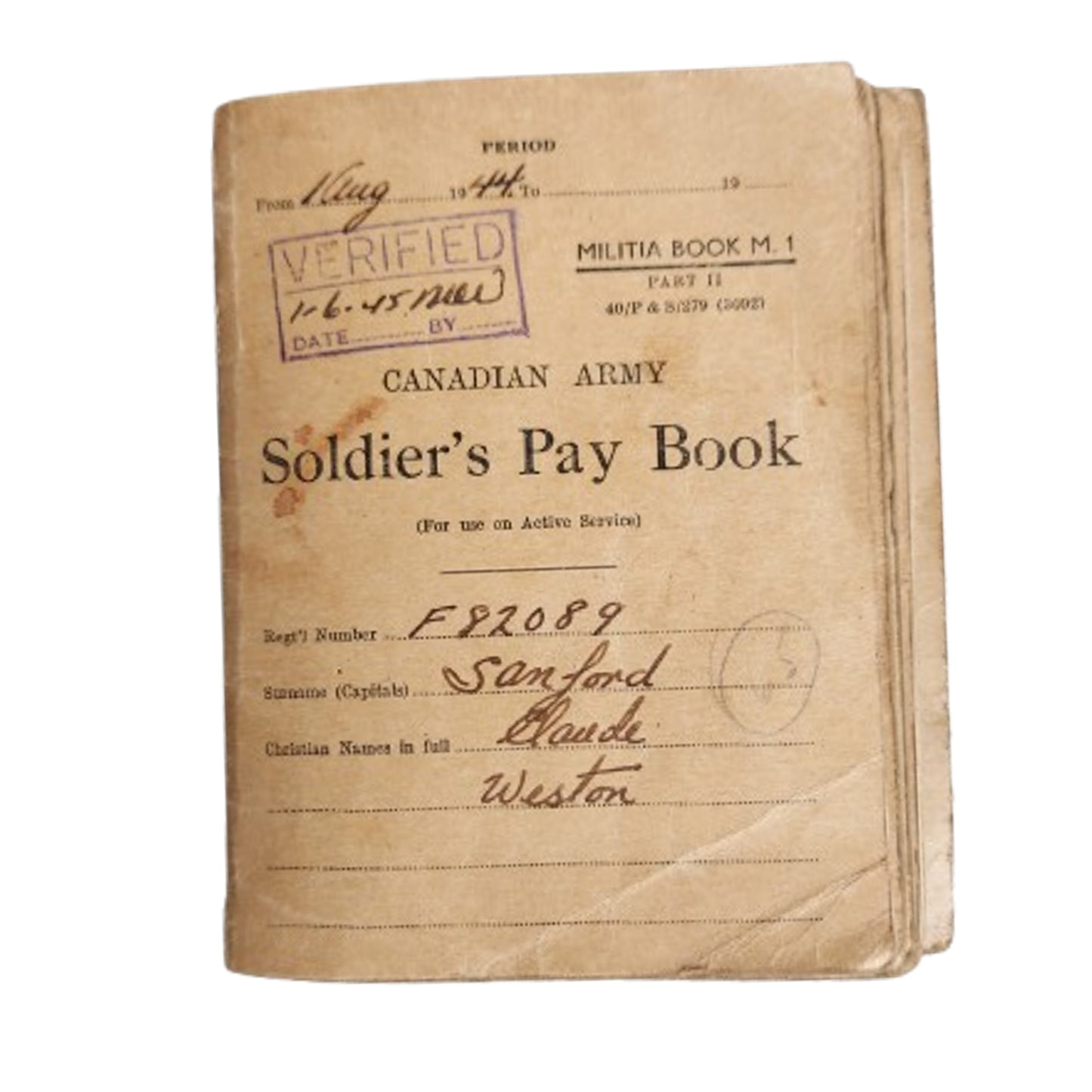 WW2 Canadian Pay Book And Document Set 5th LT. A/A Regiment RCA