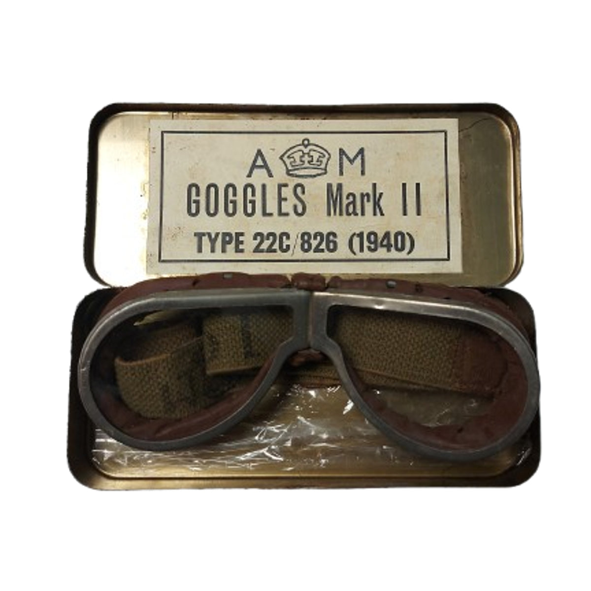 WW2 British RAF Royal Air Force Mk.II Type 22C Flight Googles In Issue Tin Container 1940