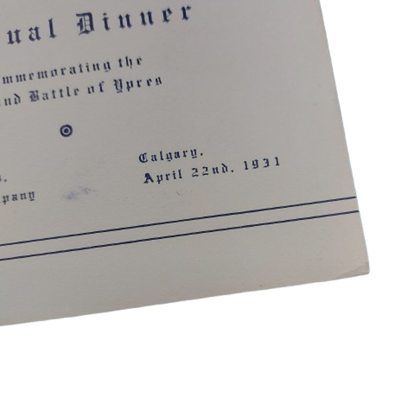 Pre-WW2 Canadian The Calgary Highlanders Dinner Menu 1931