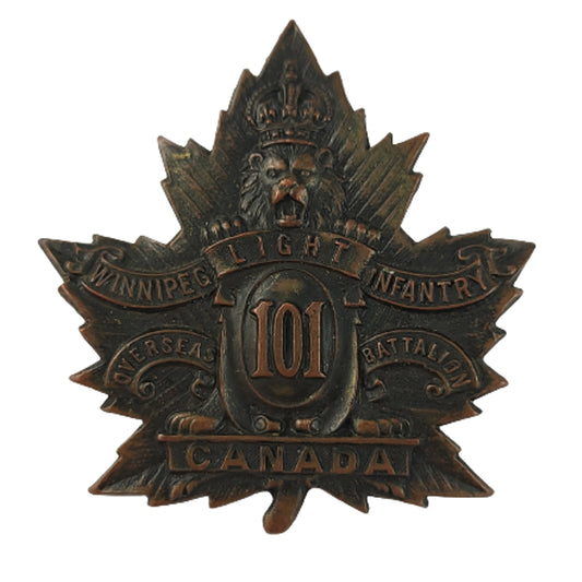 WW1 Canadian 101st Battalion Royal Winnipeg Rifles Cap Badge