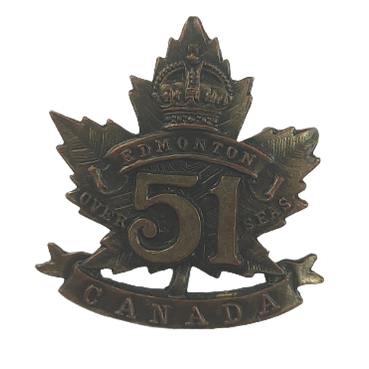 WW1 Canadian 51st Battalion Collar Badge - Edmonton Alberta