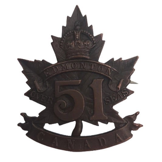 WW1 Canadian 51st Battalion Cap Badge - Edmonton Alberta - R.J. Inglis