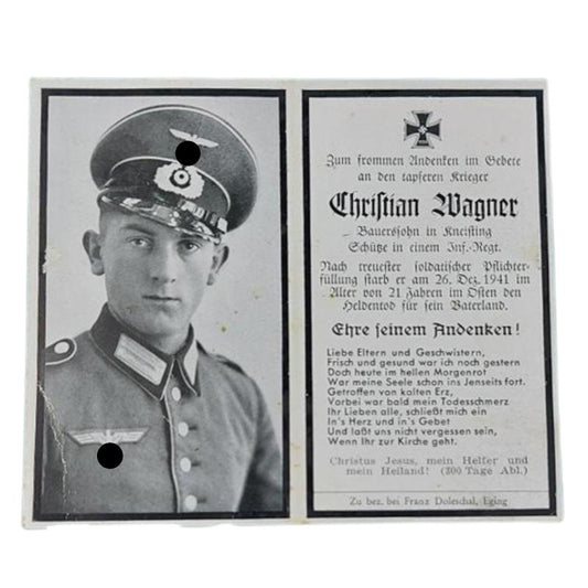 WW2 German Remembrance Card - First Infantry Regiment