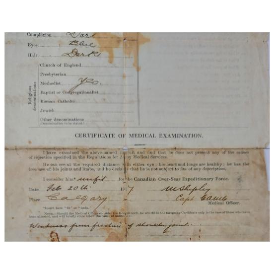 WW1 Calgary Canadian Army Service Corps Reinforcements Attestation Paper