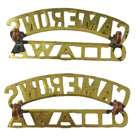 WW2 Canadian Cameron Highlanders Of Ottawa Brass Shoulder Title Pair