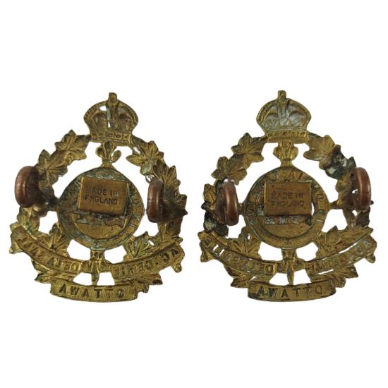 WW1 Canadian 211th Academie de La Salle Cadet Corps Collar Badge Pair