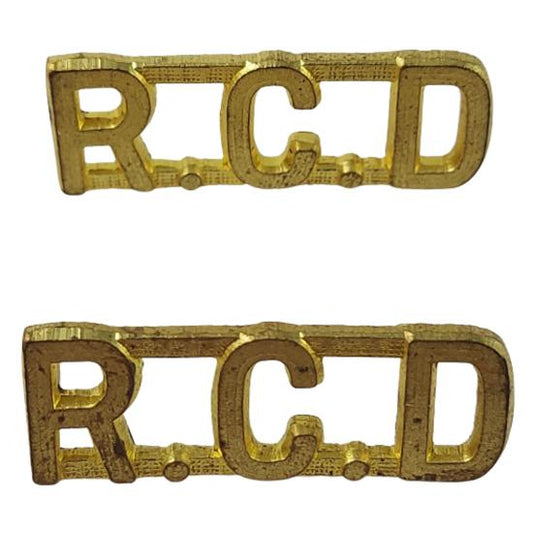WW2 RCD Royal Canadian Dragoons Brass Shoulder Title Pair