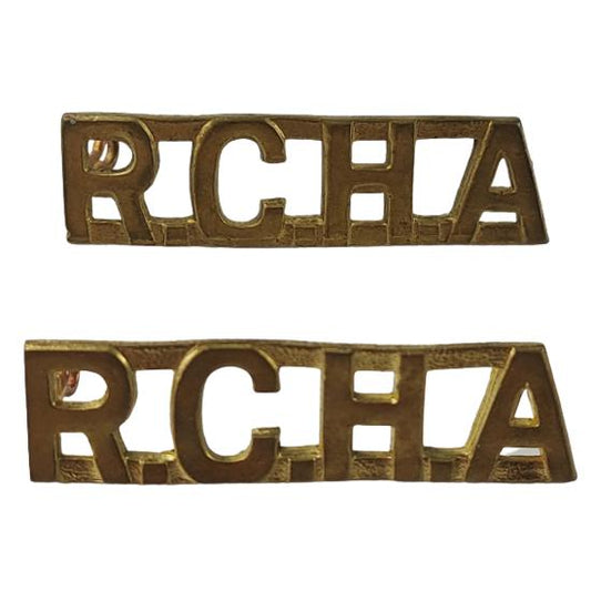 WW2 RCHA Royal Canadian Horse Artillery Brass Shoulder Title Pair