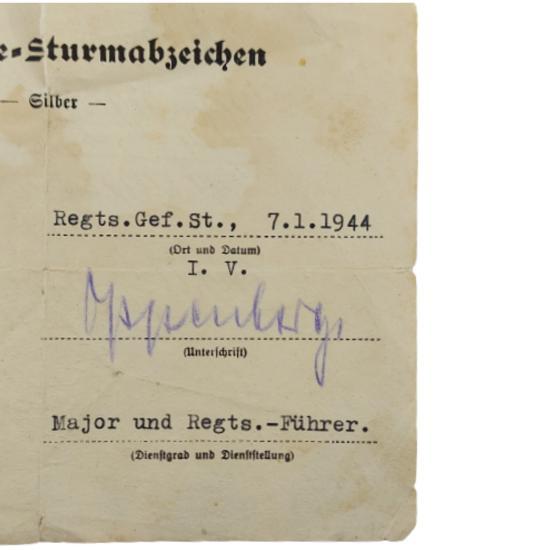 WW2 German Silver Infantry Assault Badge Certificate