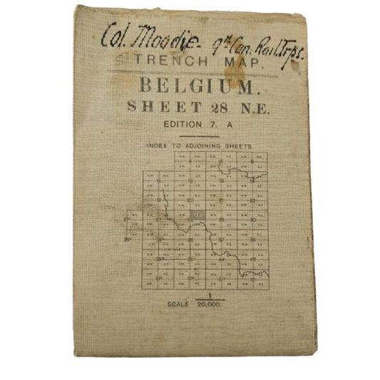 Canadian Officer Named WW1 Map Of Belgium-9th Canadian Railway Troops Officer