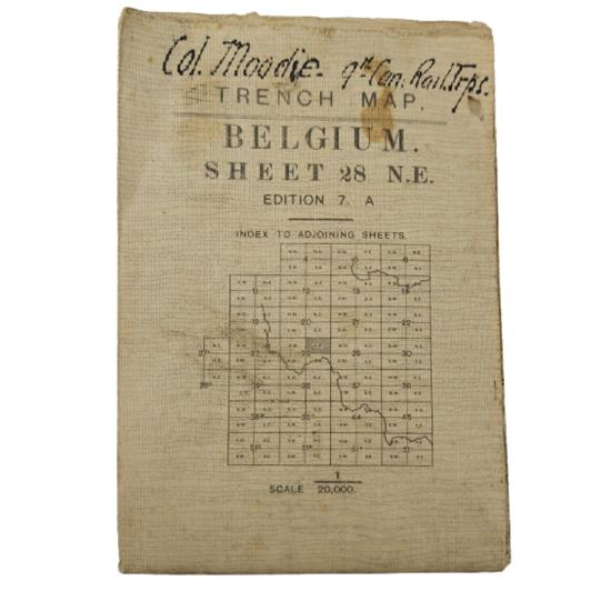 Canadian Officer Named WW1 Map Of Belgium-9th Canadian Railway Troops Officer