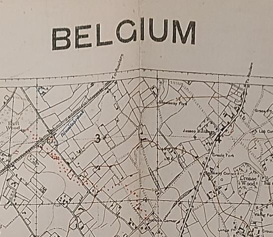 Canadian Officer Named WW1 Map Of Belgium-9th Canadian Railway Troops Officer