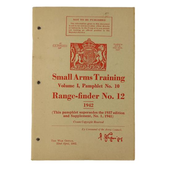 WW2 Small Arms Training Pamphlet, Range Finder Number 12 - 1942