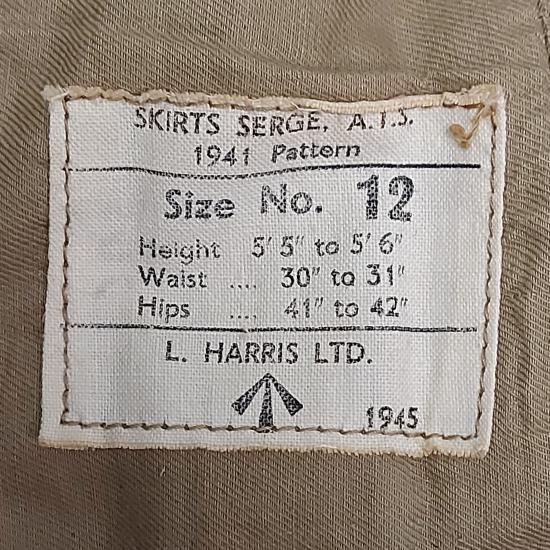 Canadian Named WW2 ATS Auxiliary Territorial Service Woman's Uniform Skirt