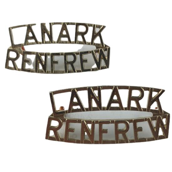 WW2 Canadian Lanark And Renfrew Metal Shoulder Title Pair