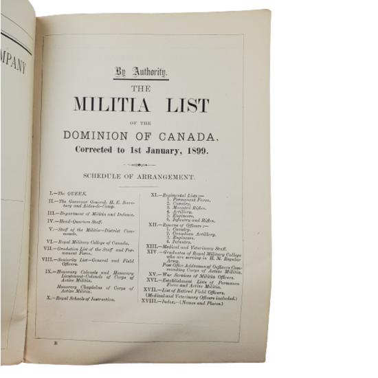 Dominion Of Canada Militia List, January 1899