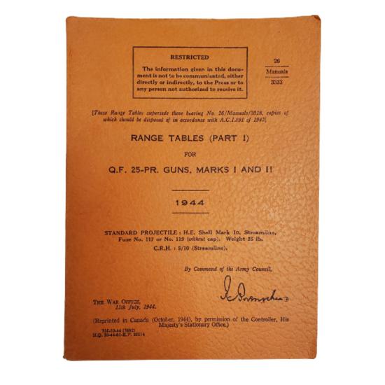 WW2 25 Pound Field Gun Range Tables Book (Part 1) – Canadian Soldier ...