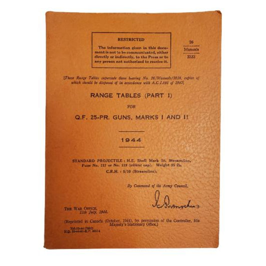 WW2 25 Pound Field Gun Range Tables Book (Part 1)